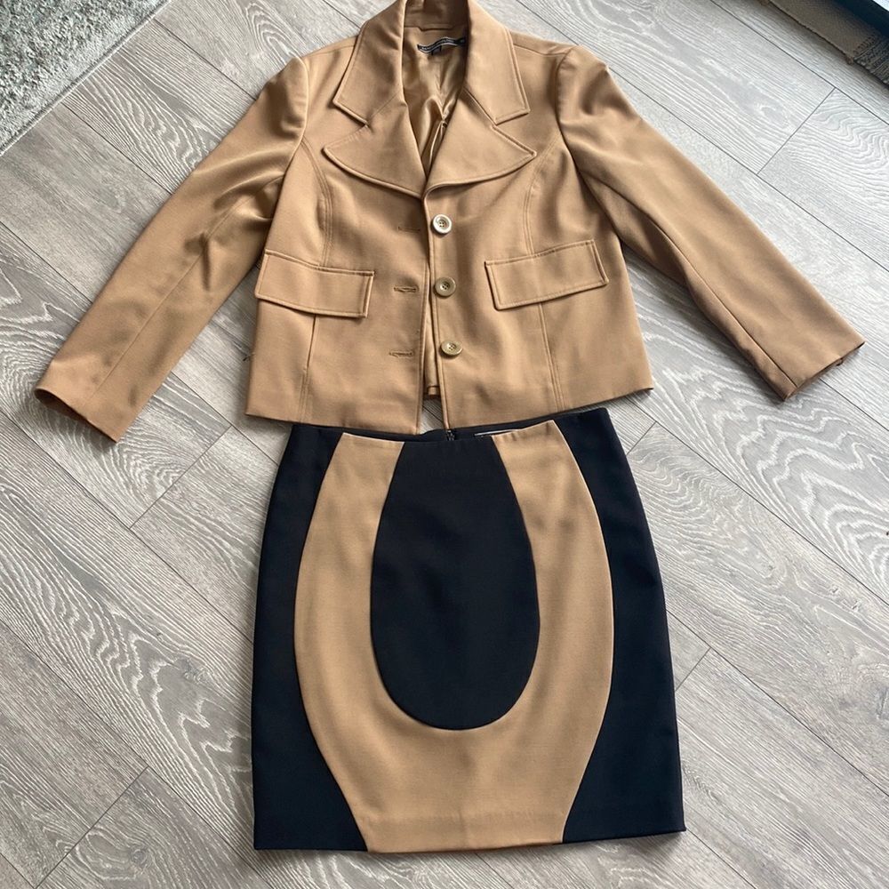 Women's Tan and Black Jacket & Skirt Set